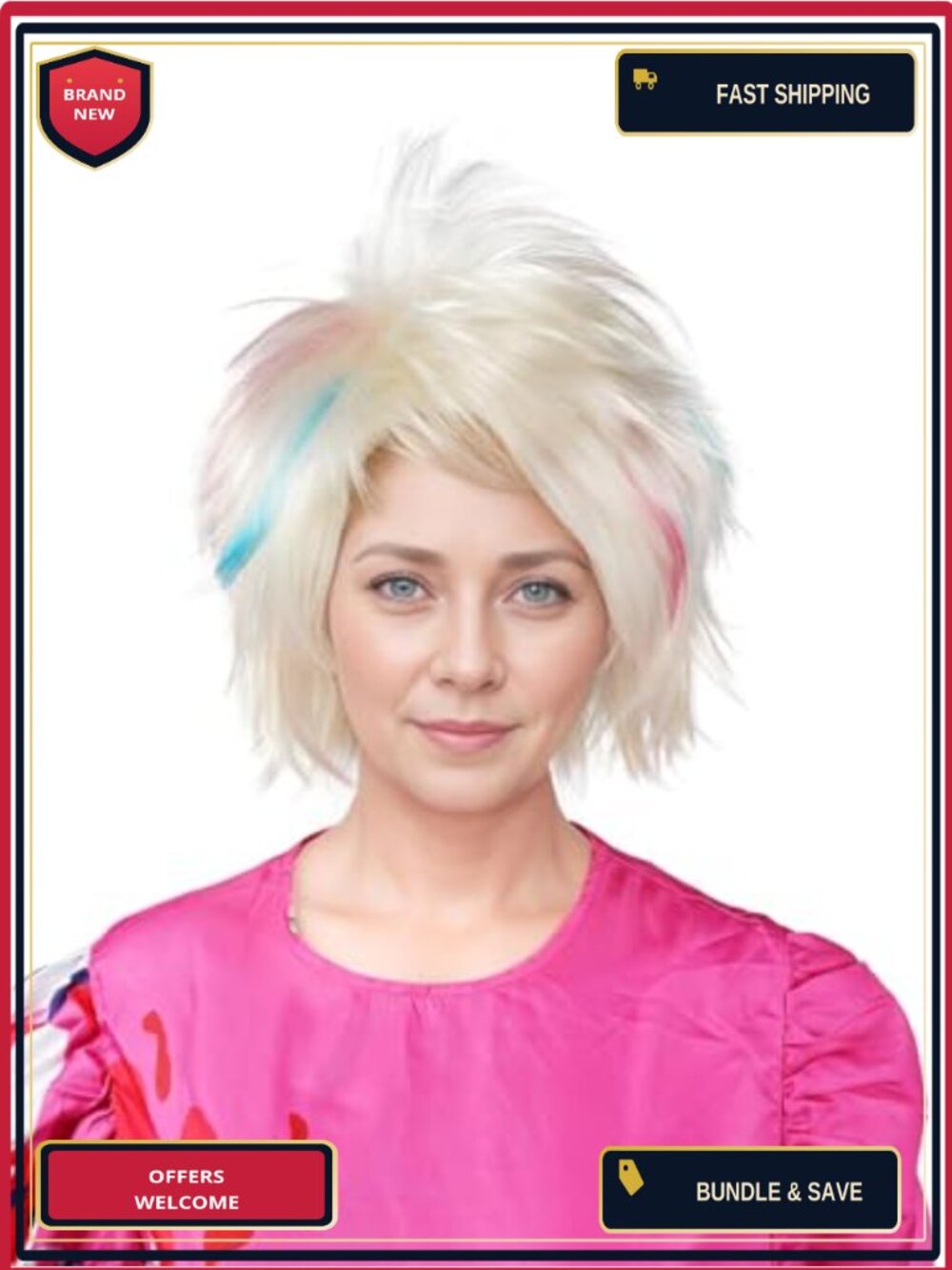 Short Blonde Wig Cosplay Weird Adult Halloween Costume Synthetic Hair